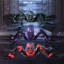 Halloween Green Creepy Crawling Skull Spider with Light Up & Sound /1Pc
