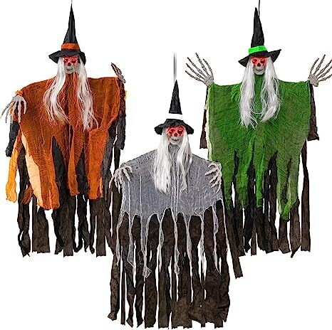 Halloween Hanging Skeleton Ghost with Glowing Eyes Decoration /1Pc