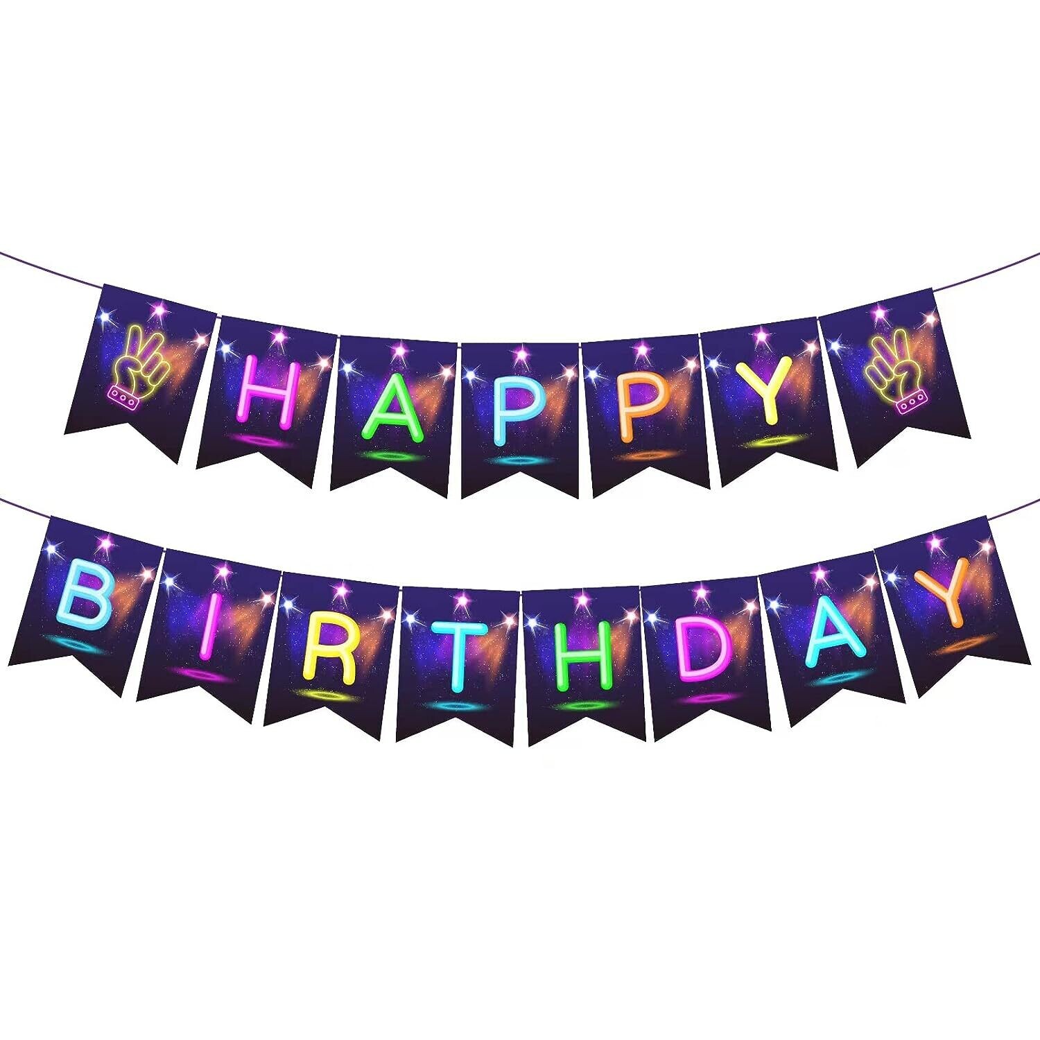 Neon Glow Happy Birthday Banner