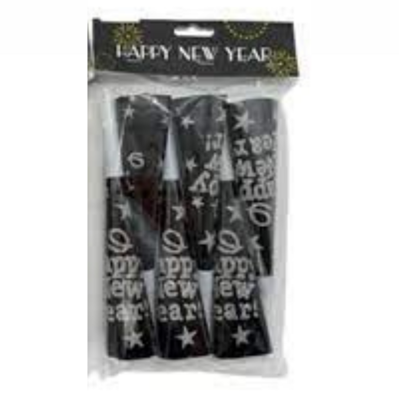 New Year’s Party Black Silver Horns 6/pack