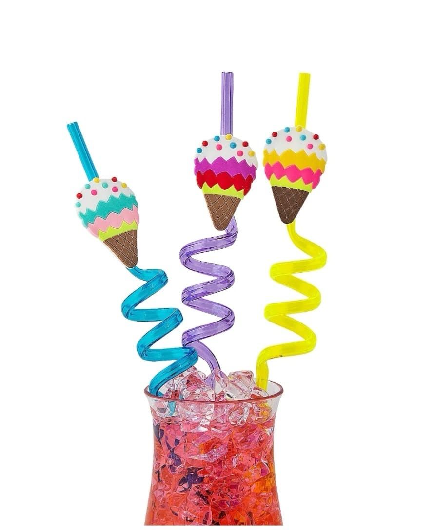 Ice Cream Dessert Plastic Straws / 4 PCs