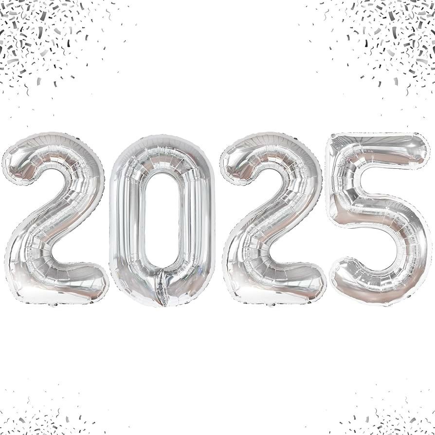 Large 2025 Silver Foil Balloons