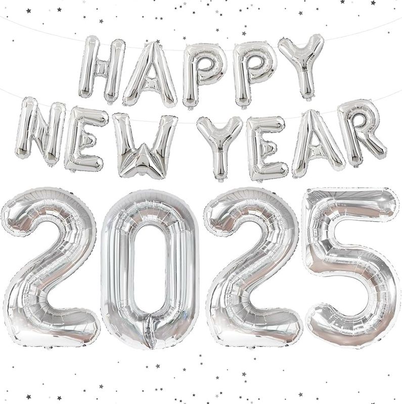 Small HNY 2025 Silver Foil Balloons