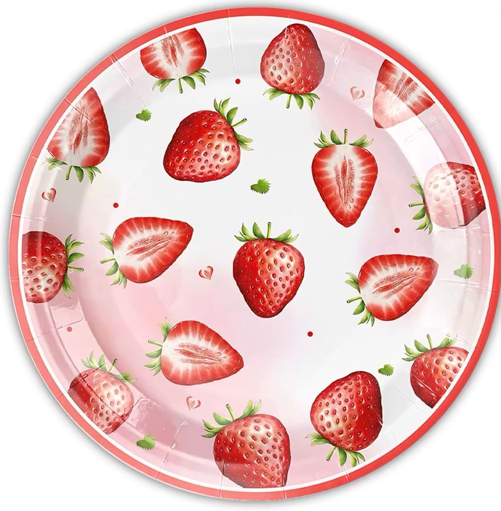 Paper Plates Strawberry / 10 Pcs