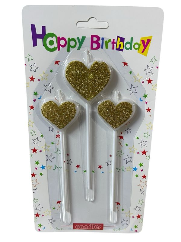 شمع قلب ذهبي جليتر /١٢ كرت