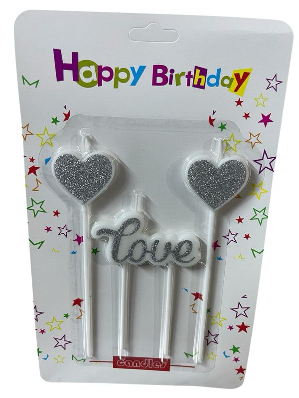 شمع قلب مع Love فضي /١٢ كرت