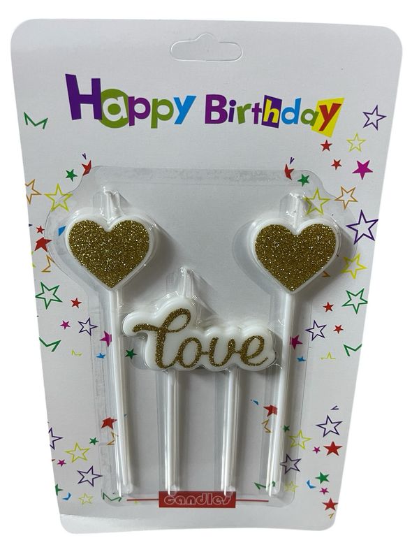 شمع قلب مع Love ذهبي /١٢ كرت