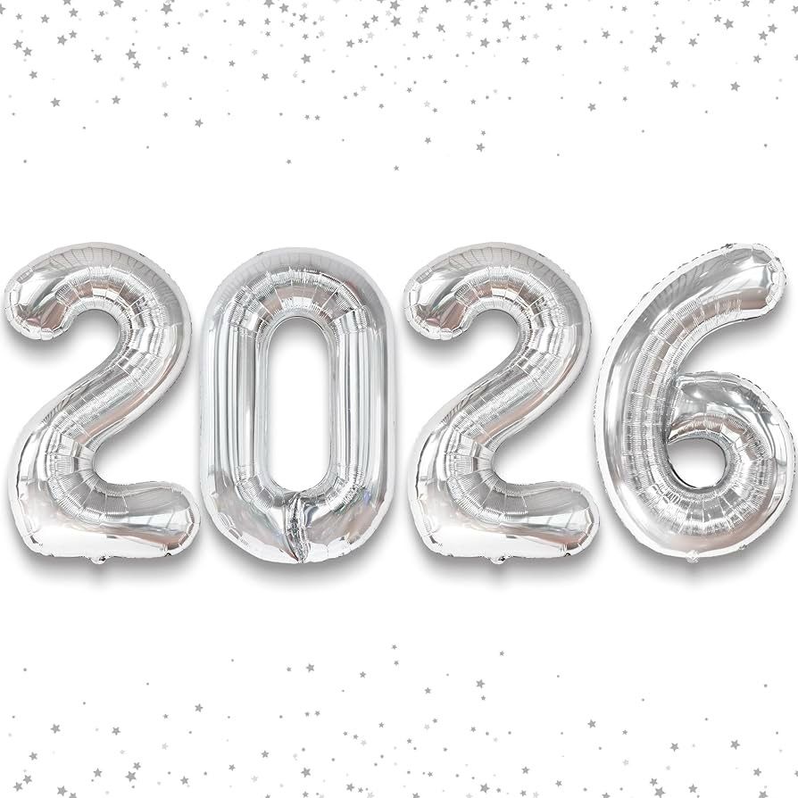 Large 2026 Silver Foil Balloons