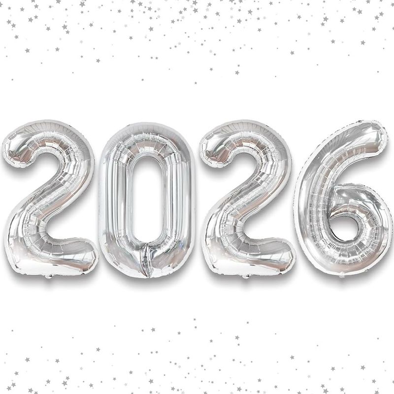 Large 2026 Silver Foil Balloons