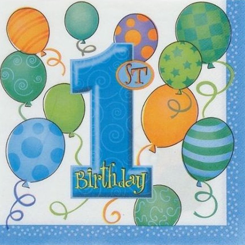 Lunch Napkins 1st Birthday Balloons Blue /16Pcs Lunch Napkins 1st Birthday Balloons Blue /16Pcs