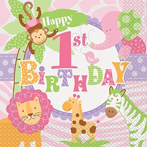 Lunch Napkins Pink Safari 1st Birthday /20Pcs