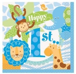 Lunch Napkins Blue Safari 1st Birthday /20Pcs