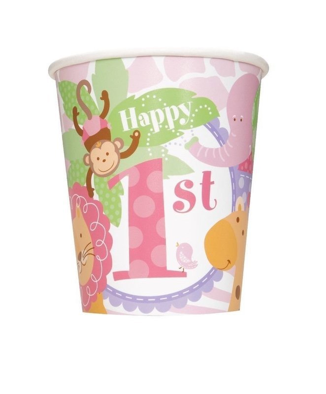 Pink Safari 1st Birthday Cups /8Pcs Pink Safari 1st Birthday Cups /8Pcs