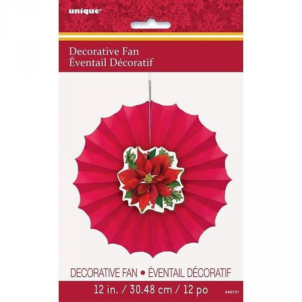 Holly Poinsettia Paper Decoration Fan