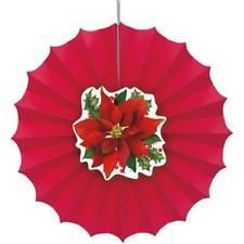 Holly Poinsettia Paper Decoration Fan Holly Poinsettia Paper Decoration Fan