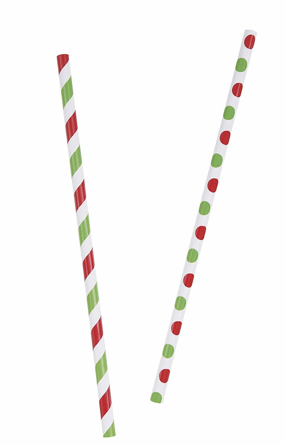 Red/Green Stripe/Dot Paper Straws /10Pcs