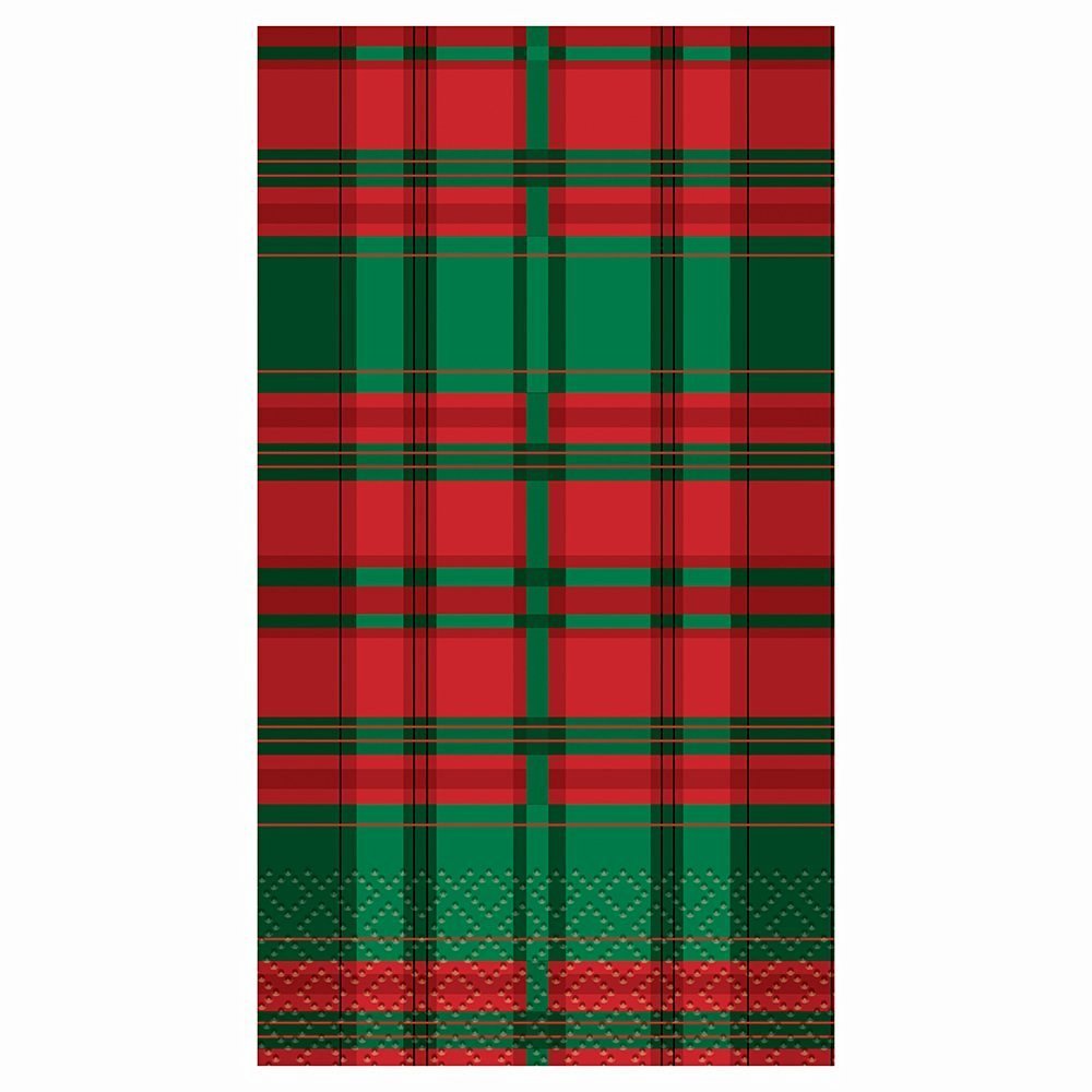 Poinsettia Plaid Guest Napkins /16Pcs