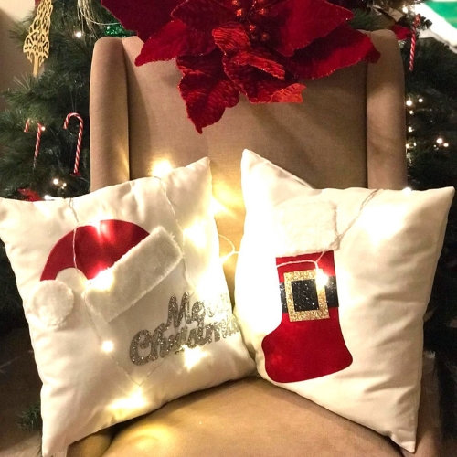 Christmas Cushions Santa Hat &amp; Stocking Set Of 2