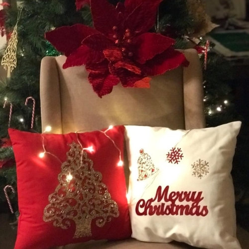 Christmas Cushions Christmas Tree &amp; Red Merry Christmas Set Of 2