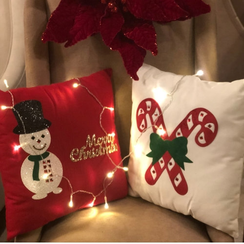 Christmas Cushions Snowman &amp; Candy Cane Set Of 2