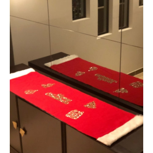 Christmas Runner Red With Merry Christmas &amp; Ornaments