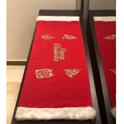 Christmas Runner Red With Merry Christmas & Ornaments