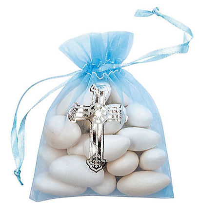 Bags Blue Organza With Cross /12Pcs Bags Blue Organza With Cross /12Pcs