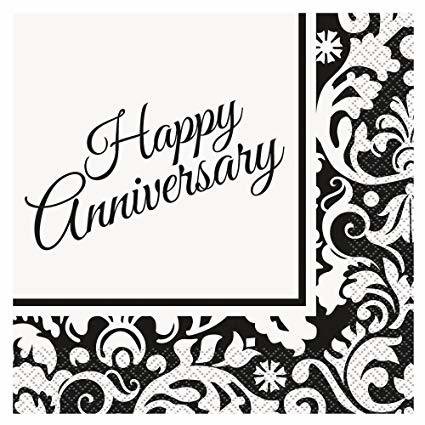Black Damask Anniversary Lunch Napkins /16Pcs