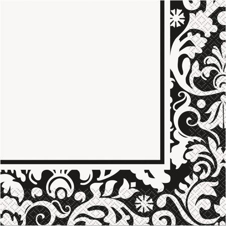Black Damask Lunch Napkins /16Pcs