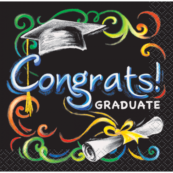 Chalkboard Grad Beverage Napkins /16Pcs