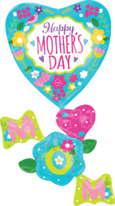 Multi Foil Balloon Mom Heart &amp; Flower