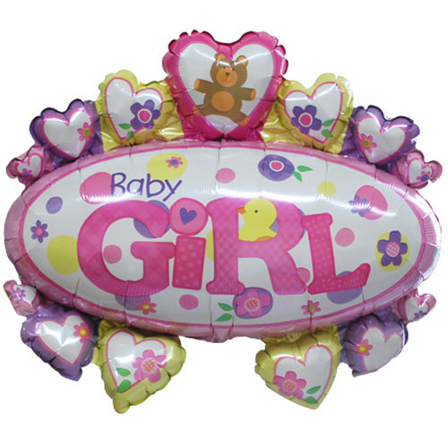 Supershape Baby Girl Oval With Hearts Foil Balloon