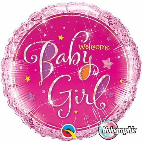 Round Welcome Baby Girl Fuschia Foil Balloon