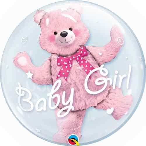 Bubbles Double Bubble Baby Girl Bear Foil Balloon