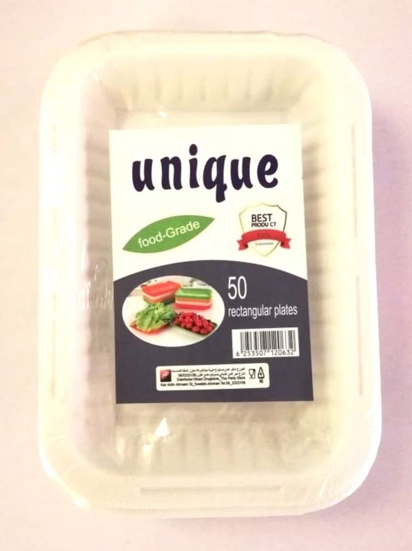 Plastic Rectangular White Plates /50Pcs