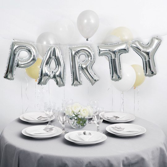 Party Letter Foil Balloons Banner Silver