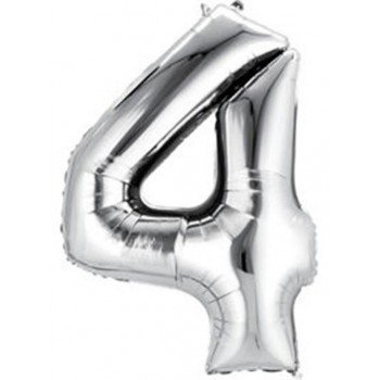 Large Number 4- Silver Foil Balloon