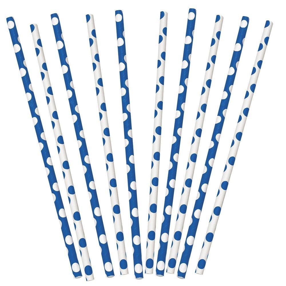 Royal Blue Dot Paper Straws /10Pcs