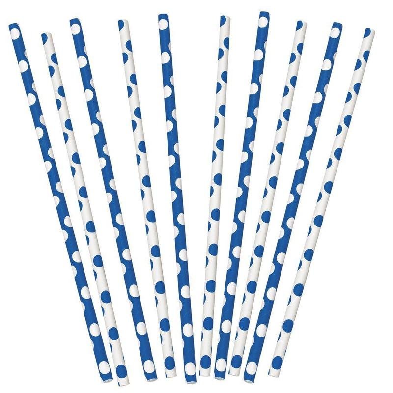 Royal Blue Dot Paper Straws /10Pcs