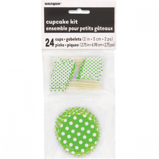 Lime Green Dot Cupcake Kit /24Pcs