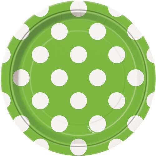 Lime Green Dot Plates /8Pcs