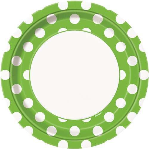 Lime Green Dot Plates /8Pcs