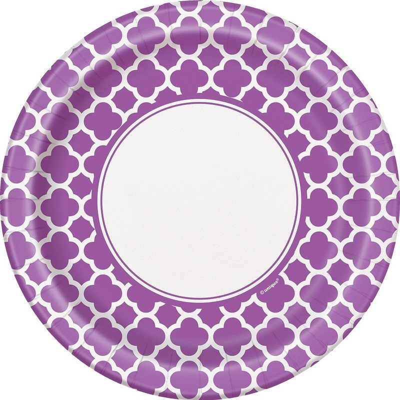 Pretty Purple Quatrefoil Plates /8Pcs