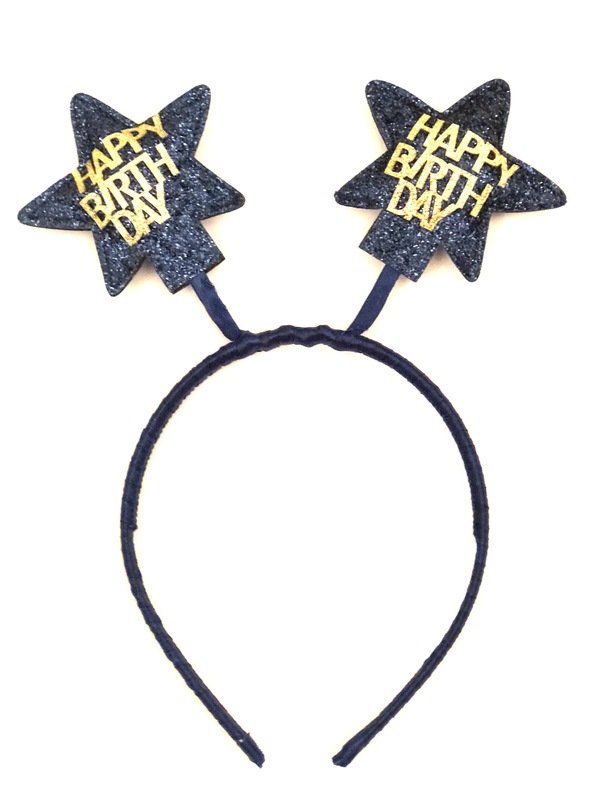 Happy Birthday Stars Navy Gold Headband /1Pc