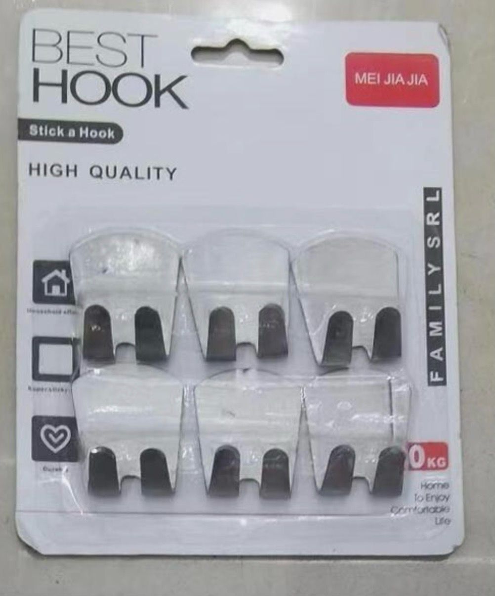 Adhesive Stainless Steel Big Rectangular Hooks /6 Pack