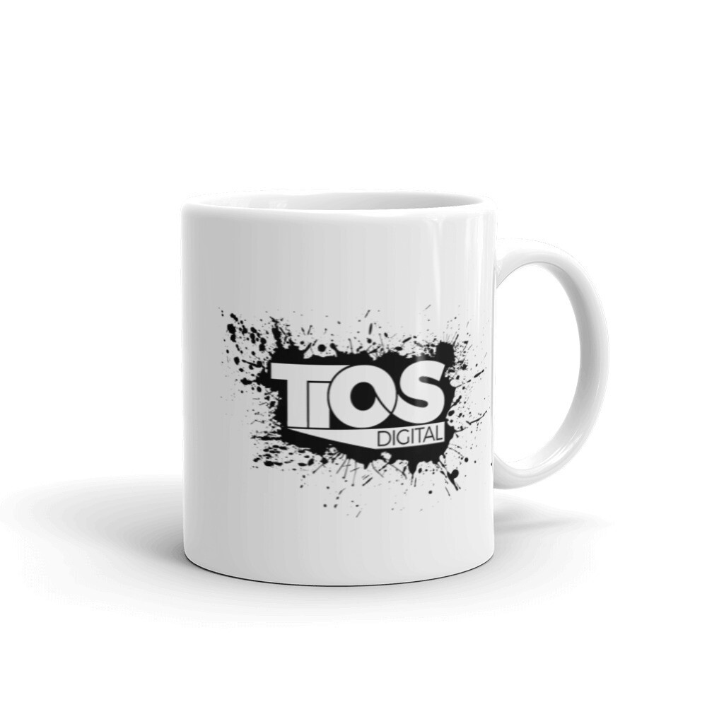 NEW TiOS Digital &quot;PAINTED&quot; (Black Logo) White glossy mug