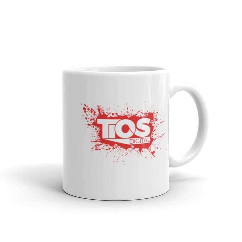 NEW TiOS Digital &quot;PAINTED&quot; (Red Logo) White glossy mug