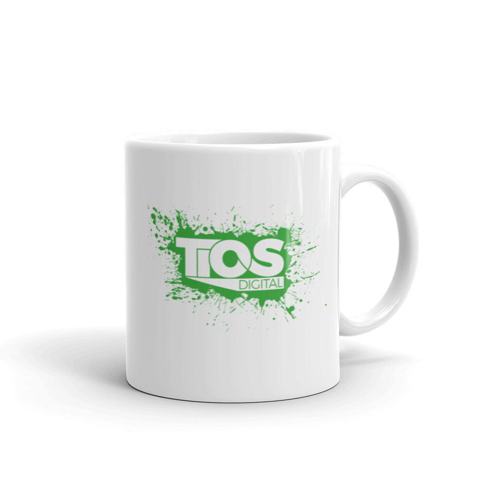 NEW TiOS Digital &quot;PAINTED&quot; (Green Logo) White glossy mug