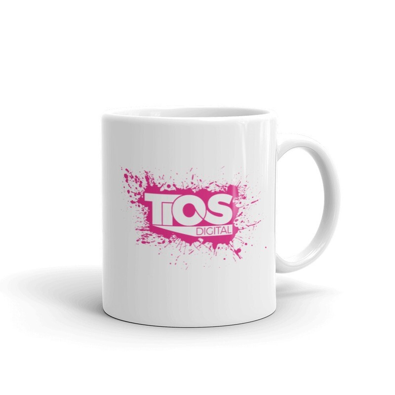 NEW TiOS Digital &quot;PAINTED&quot; (Pink Logo) White glossy mug