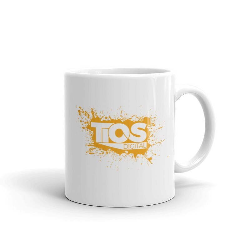 NEW TiOS Digital &quot;PAINTED&quot; (Orange Logo) White glossy mug